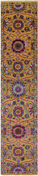 Gold Persian Tabriz Hand Knotted Wool & Silk Runner Rug - 2' 6" X 12' 0" - Golden Nile