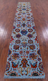 Blue Persian Tabriz Hand Knotted Wool & Silk Runner Rug - 2' 7" X 13' 11" - Golden Nile