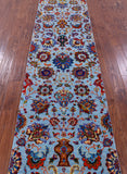 Blue Persian Tabriz Hand Knotted Wool & Silk Runner Rug - 2' 7" X 13' 11" - Golden Nile