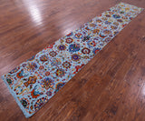 Blue Persian Tabriz Hand Knotted Wool & Silk Runner Rug - 2' 7" X 13' 11" - Golden Nile