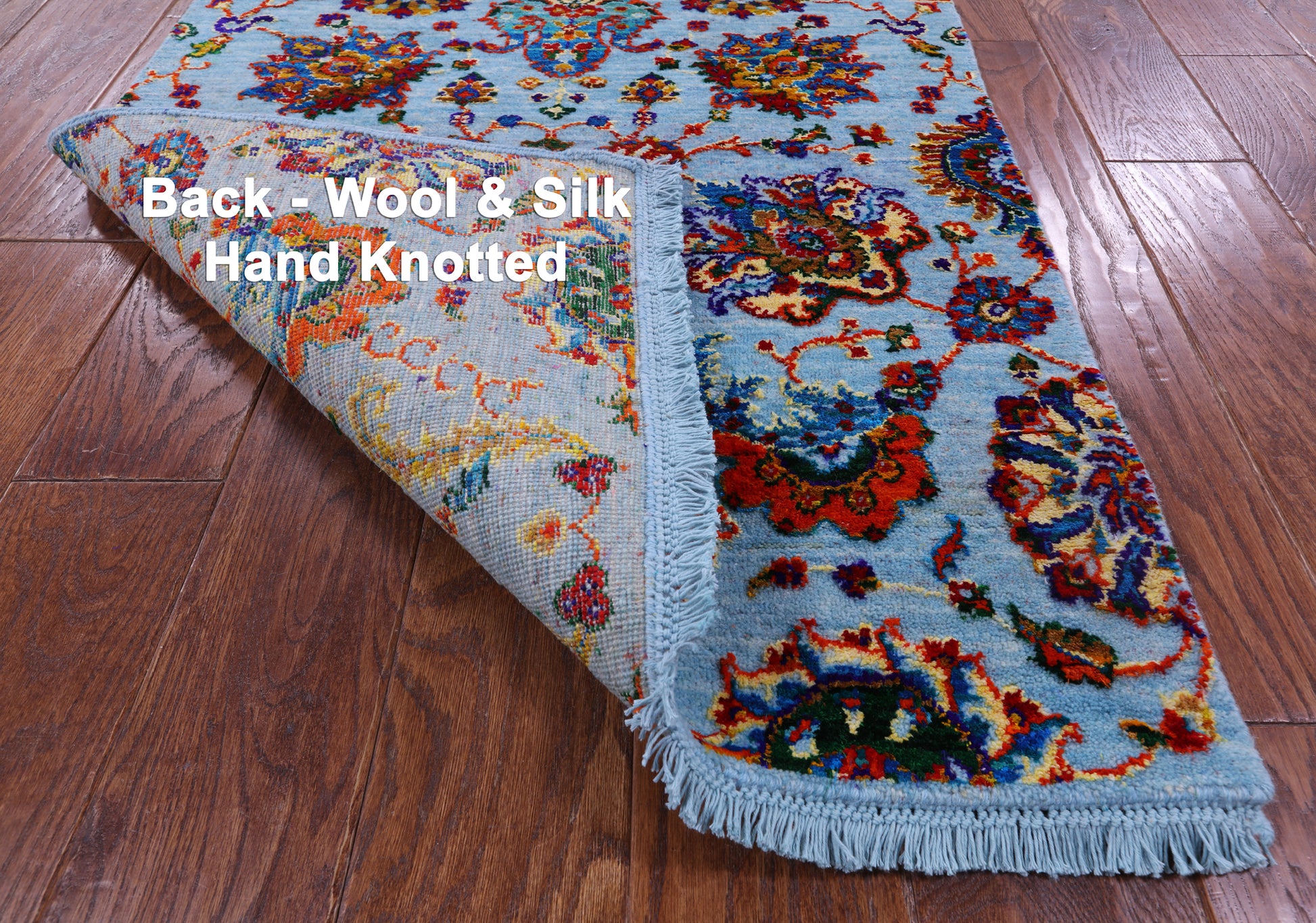Blue Persian Tabriz Hand Knotted Wool & Silk Runner Rug - 2' 7" X 13' 11" - Golden Nile