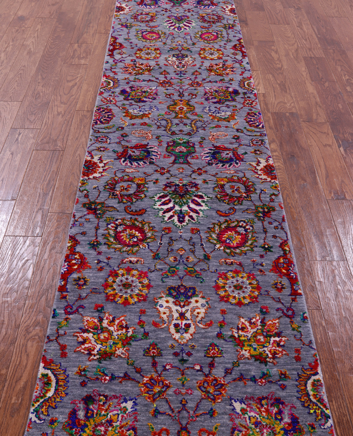 Grey Persian Tabriz Hand Knotted Wool & Silk Runner Rug - 2' 6" X 11' 11" - Golden Nile