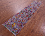 Grey Persian Tabriz Hand Knotted Wool & Silk Runner Rug - 2' 6" X 11' 11" - Golden Nile