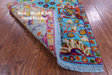 Blue Persian Tabriz Hand Knotted Wool & Silk Runner Rug - 2' 6" X 14' 3" - Golden Nile