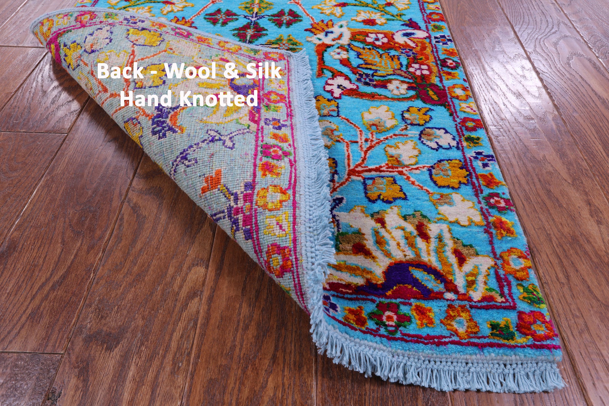 Blue Persian Tabriz Hand Knotted Wool & Silk Runner Rug - 2' 6" X 14' 3" - Golden Nile