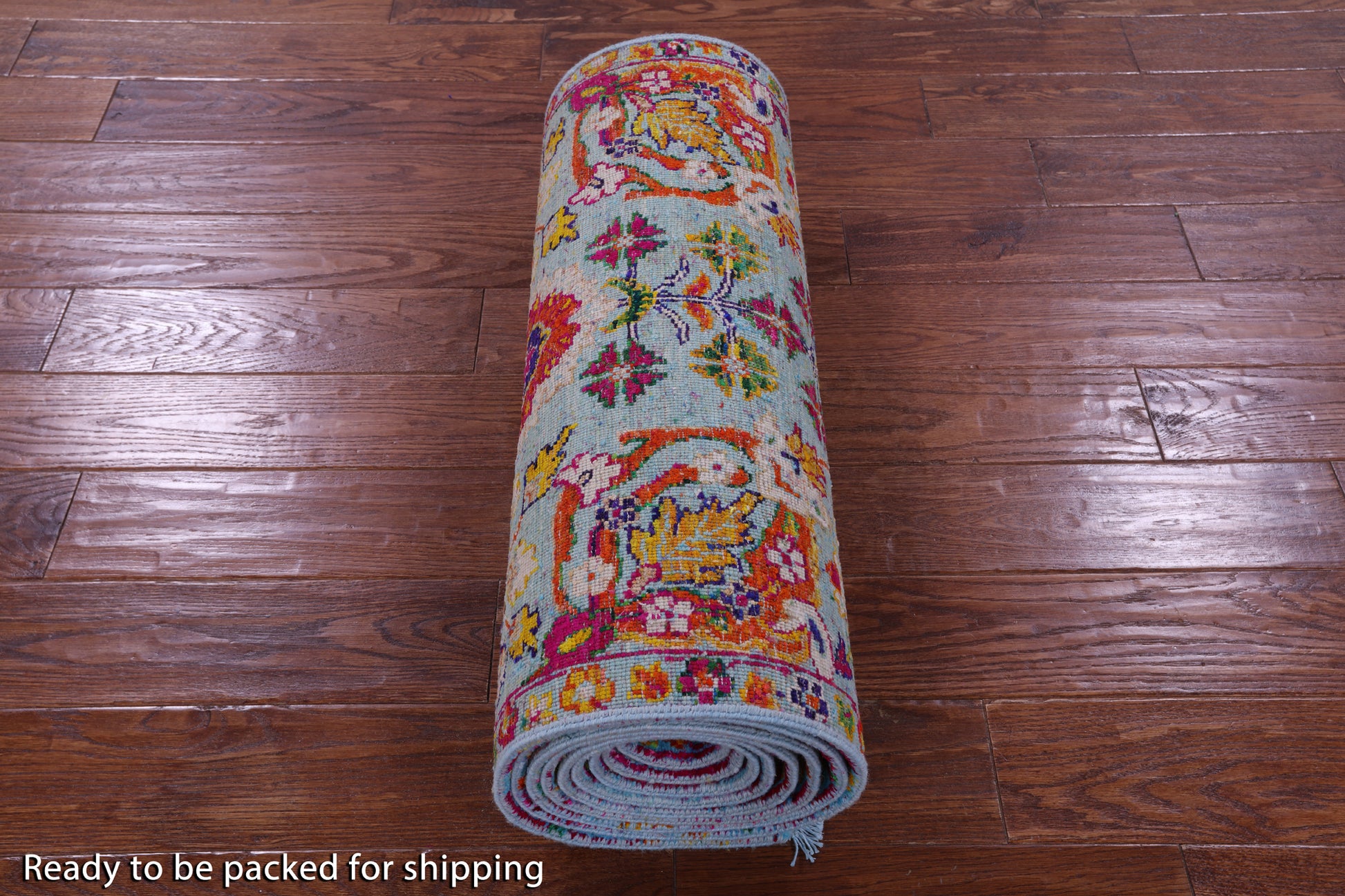 Blue Persian Tabriz Hand Knotted Wool & Silk Runner Rug - 2' 6" X 14' 3" - Golden Nile