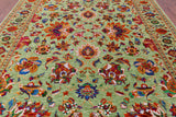 Green Persian Tabriz Handmade Wool & Silk Rug - 8' 9" X 12' 2" - Golden Nile