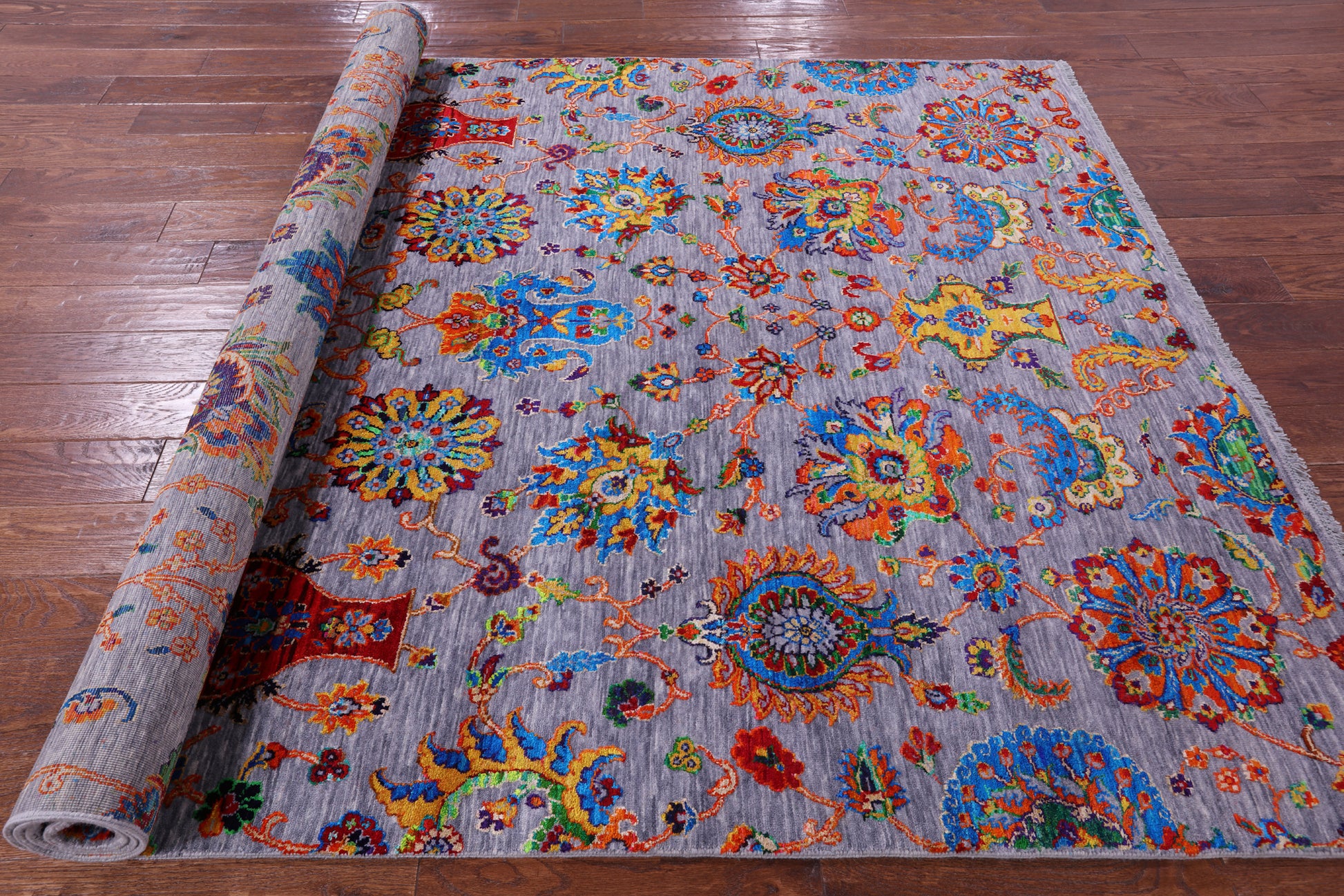 Grey Persian Tabriz Hand Knotted Wool & Silk Rug - 6' 0" X 9' 5" - Golden Nile