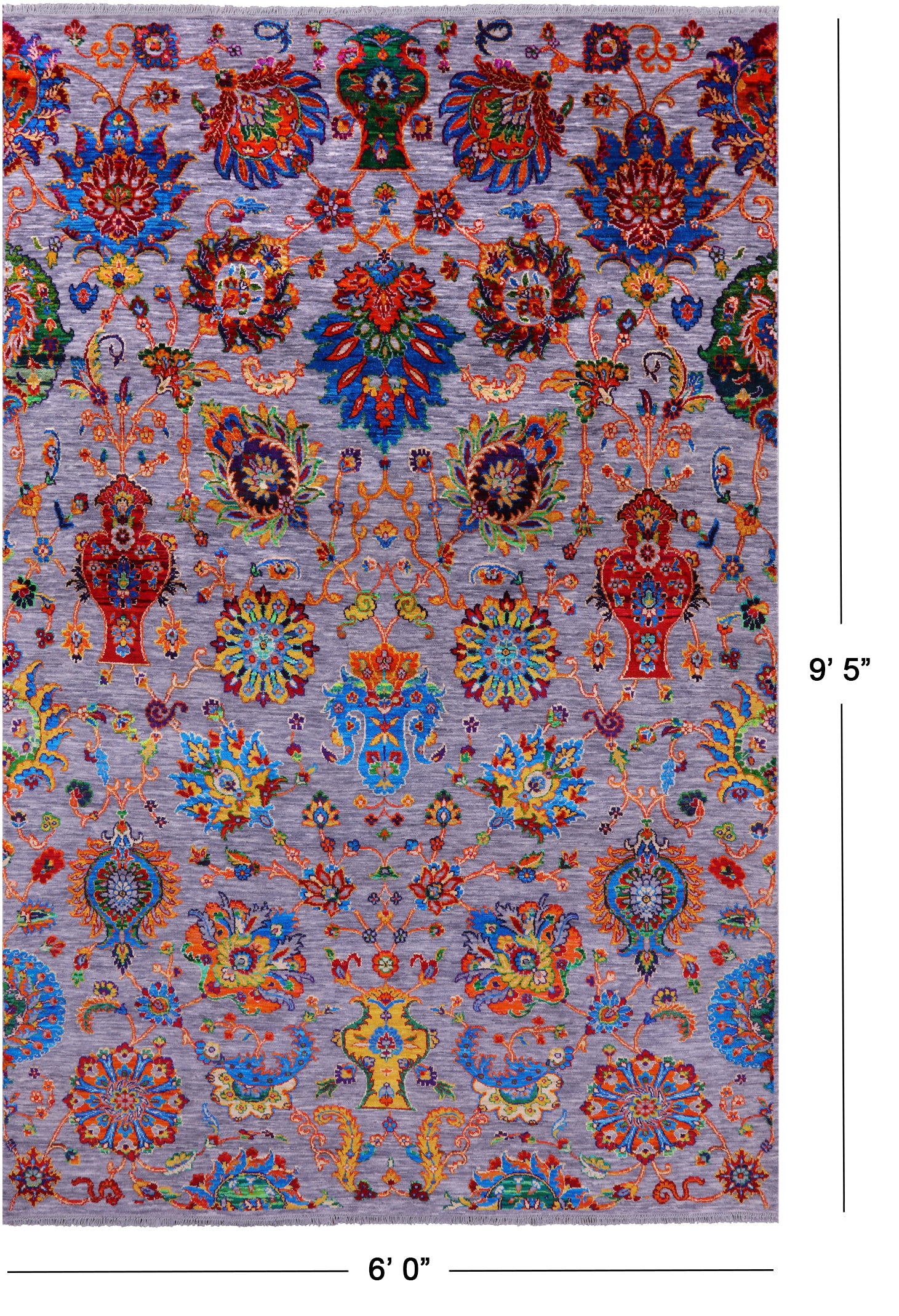 Grey Persian Tabriz Hand Knotted Wool & Silk Rug - 6' 0" X 9' 5" - Golden Nile