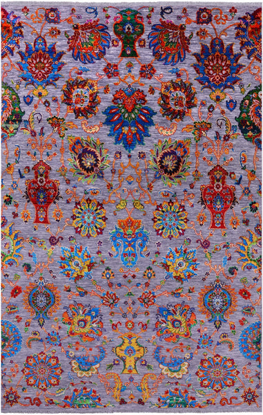 Grey Persian Tabriz Hand Knotted Wool & Silk Rug - 6' 0" X 9' 5" - Golden Nile