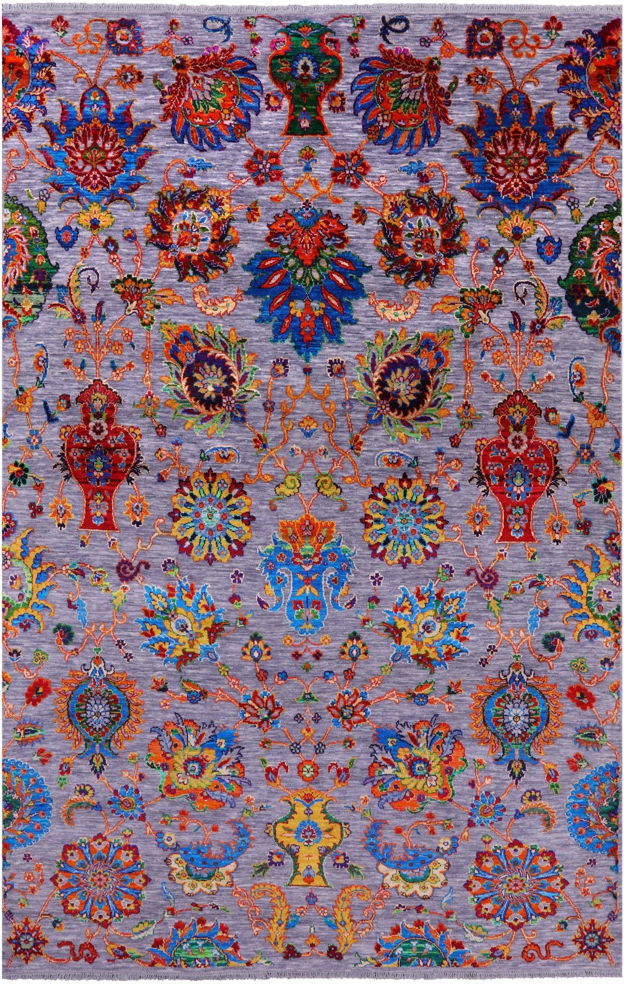 Grey Persian Tabriz Hand Knotted Wool & Silk Rug - 6' 0" X 9' 5" - Golden Nile