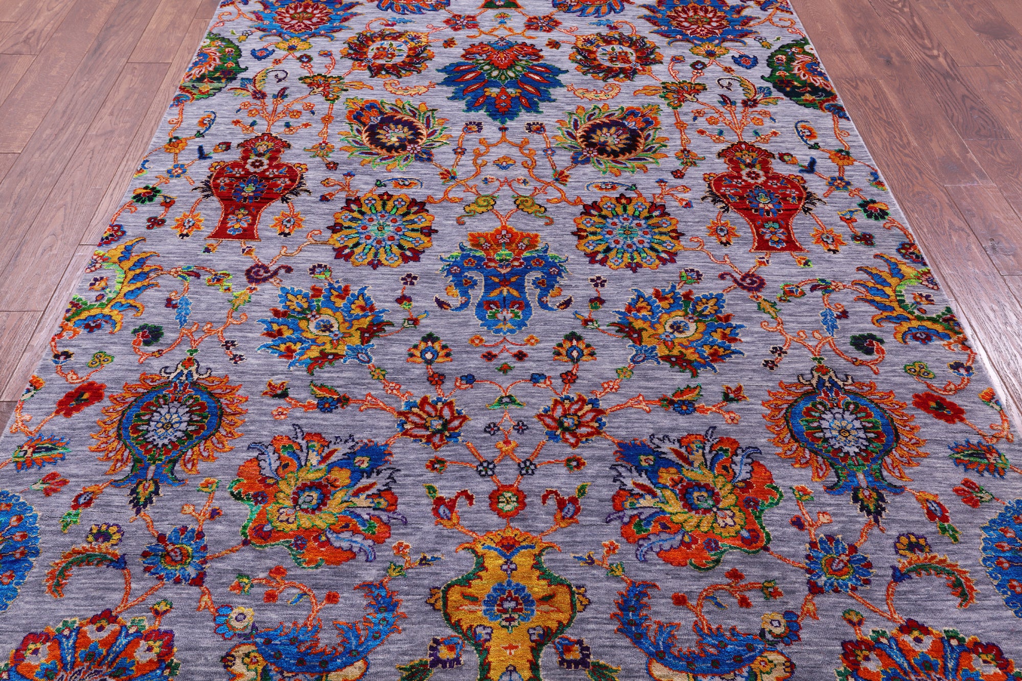 Grey Persian Tabriz Hand Knotted Wool & Silk Rug - 6' 0" X 9' 5" - Golden Nile
