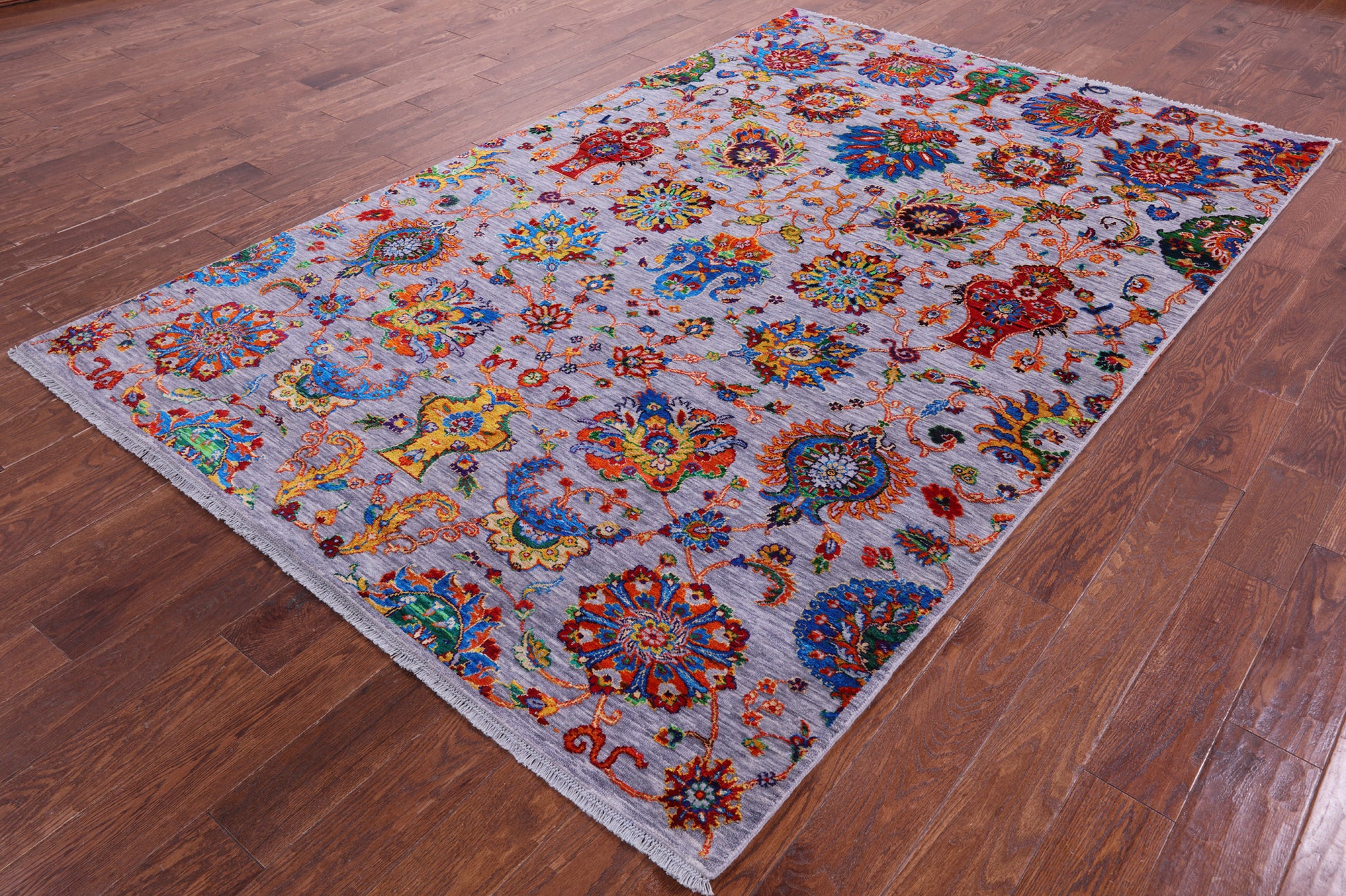 Grey Persian Tabriz Hand Knotted Wool & Silk Rug - 6' 0" X 9' 5" - Golden Nile