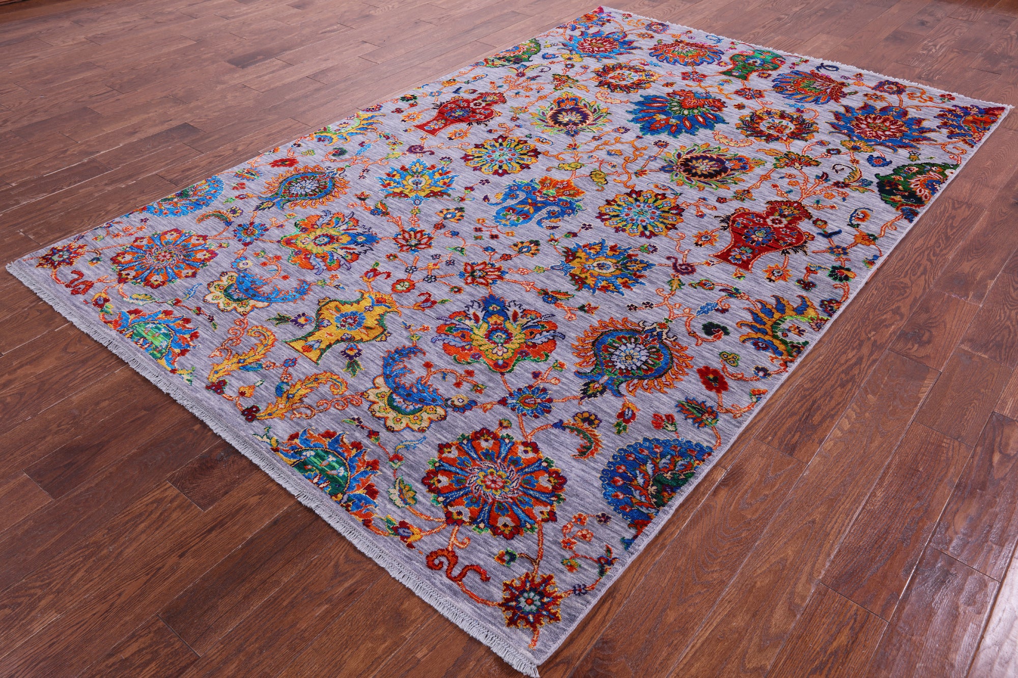 Grey Persian Tabriz Hand Knotted Wool & Silk Rug - 6' 0" X 9' 5" - Golden Nile