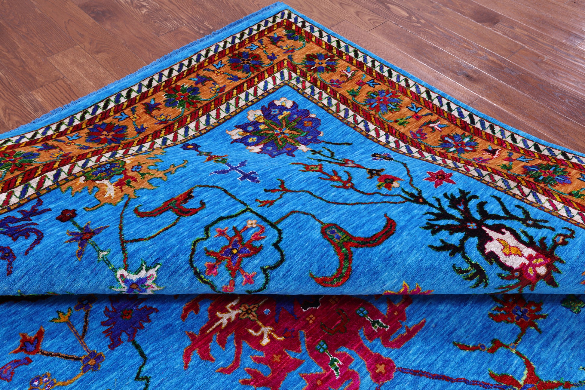 Blue Turkish Oushak Hand Knotted Wool & Silk Rug - 10' 1" X 14' 3" - Golden Nile