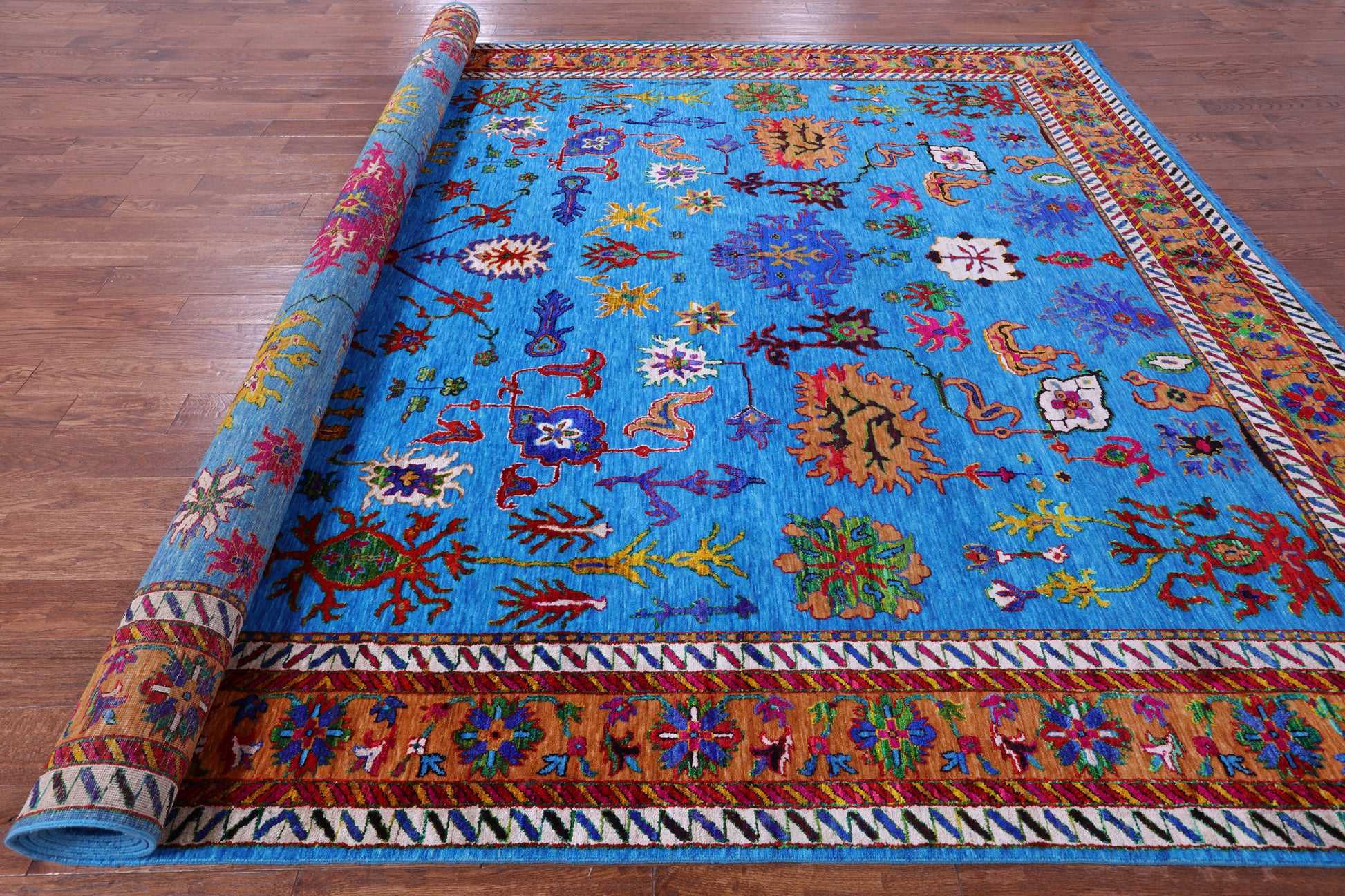 Blue Turkish Oushak Hand Knotted Wool & Silk Rug - 10' 1" X 14' 3" - Golden Nile