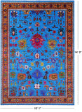 Blue Turkish Oushak Hand Knotted Wool & Silk Rug - 10' 1" X 14' 3" - Golden Nile