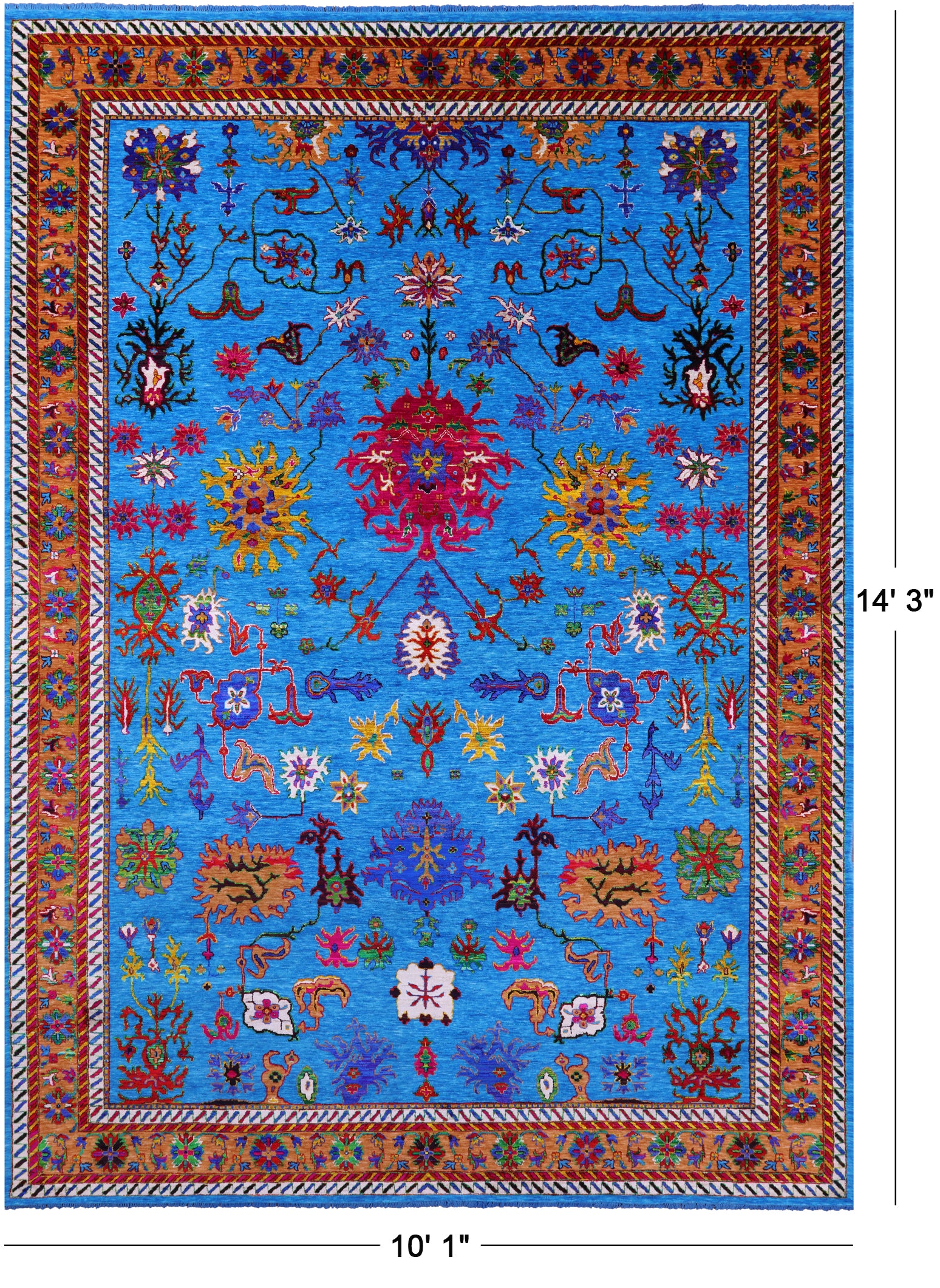 Blue Turkish Oushak Hand Knotted Wool & Silk Rug - 10' 1" X 14' 3" - Golden Nile