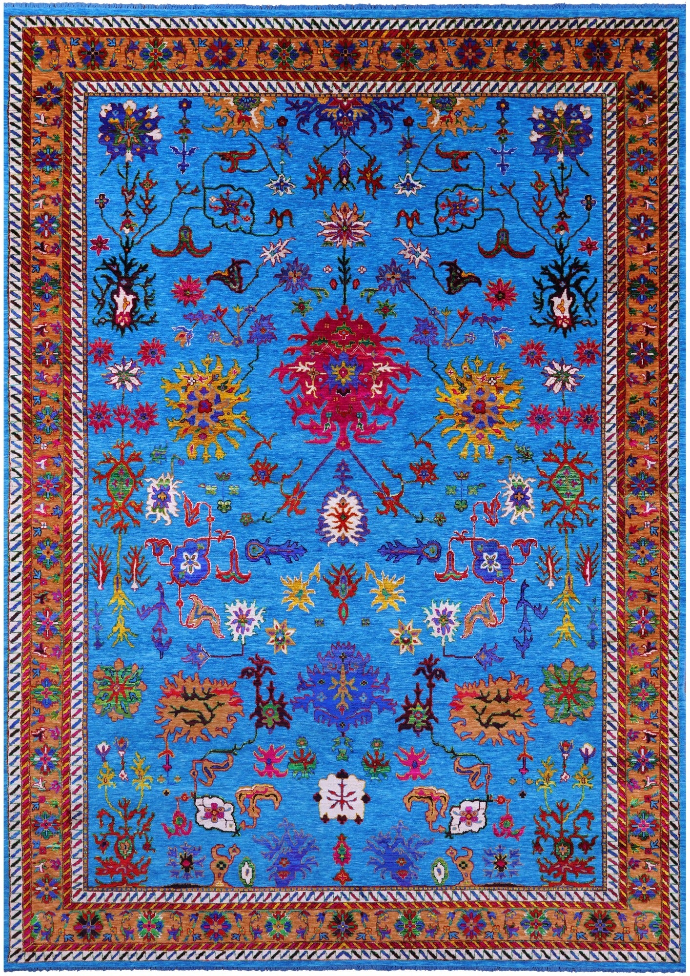 Blue Turkish Oushak Hand Knotted Wool & Silk Rug - 10' 1" X 14' 3" - Golden Nile