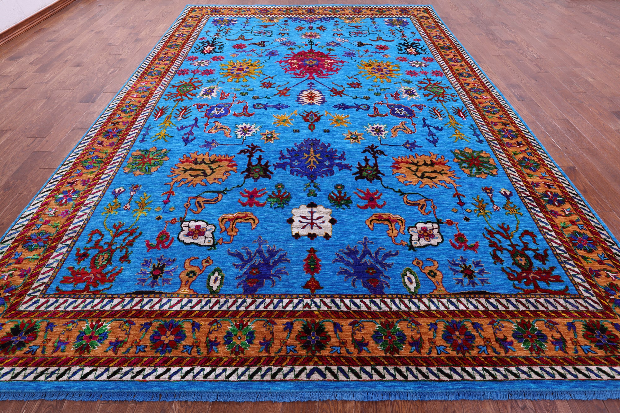 Blue Turkish Oushak Hand Knotted Wool & Silk Rug - 10' 1" X 14' 3" - Golden Nile