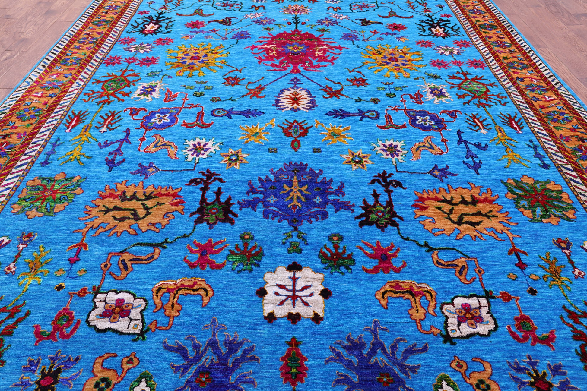 Blue Turkish Oushak Hand Knotted Wool & Silk Rug - 10' 1" X 14' 3" - Golden Nile
