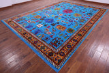 Blue Turkish Oushak Hand Knotted Wool & Silk Rug - 10' 1" X 14' 3" - Golden Nile