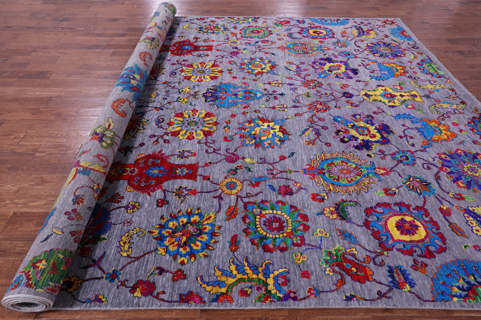Grey Persian Tabriz Hand Knotted Wool & Silk Rug - 10' 0" X 14' 4" - Golden Nile