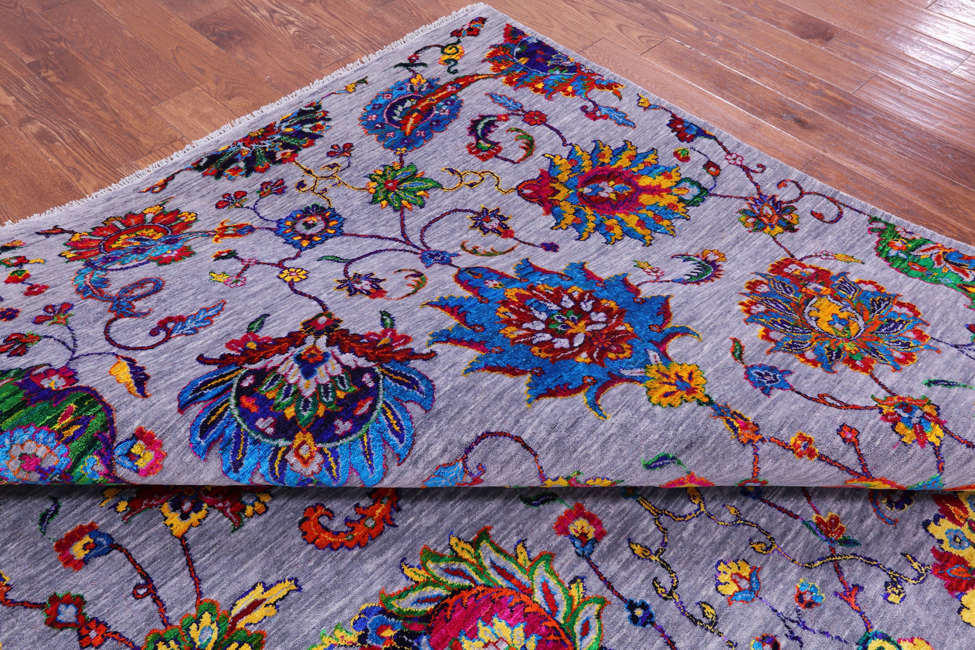 Grey Persian Tabriz Hand Knotted Wool & Silk Rug - 10' 0" X 14' 4" - Golden Nile