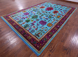 Blue Turkish Oushak Hand Knotted Wool & Silk Rug - 8' 10" X 13' 8" - Golden Nile