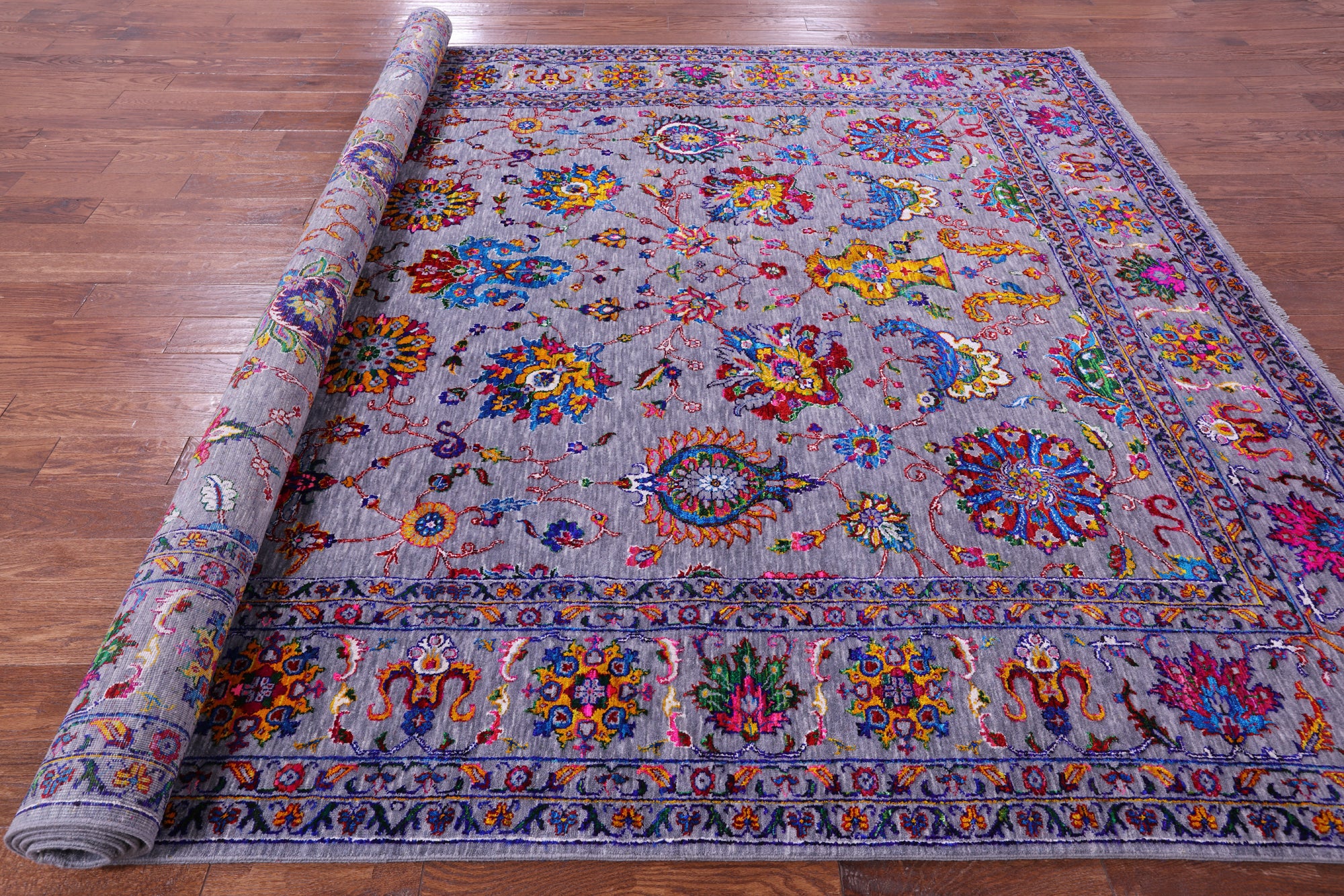 Grey Persian Tabriz Handmade Wool & Silk Rug - 8' 10" X 12' 2" - Golden Nile