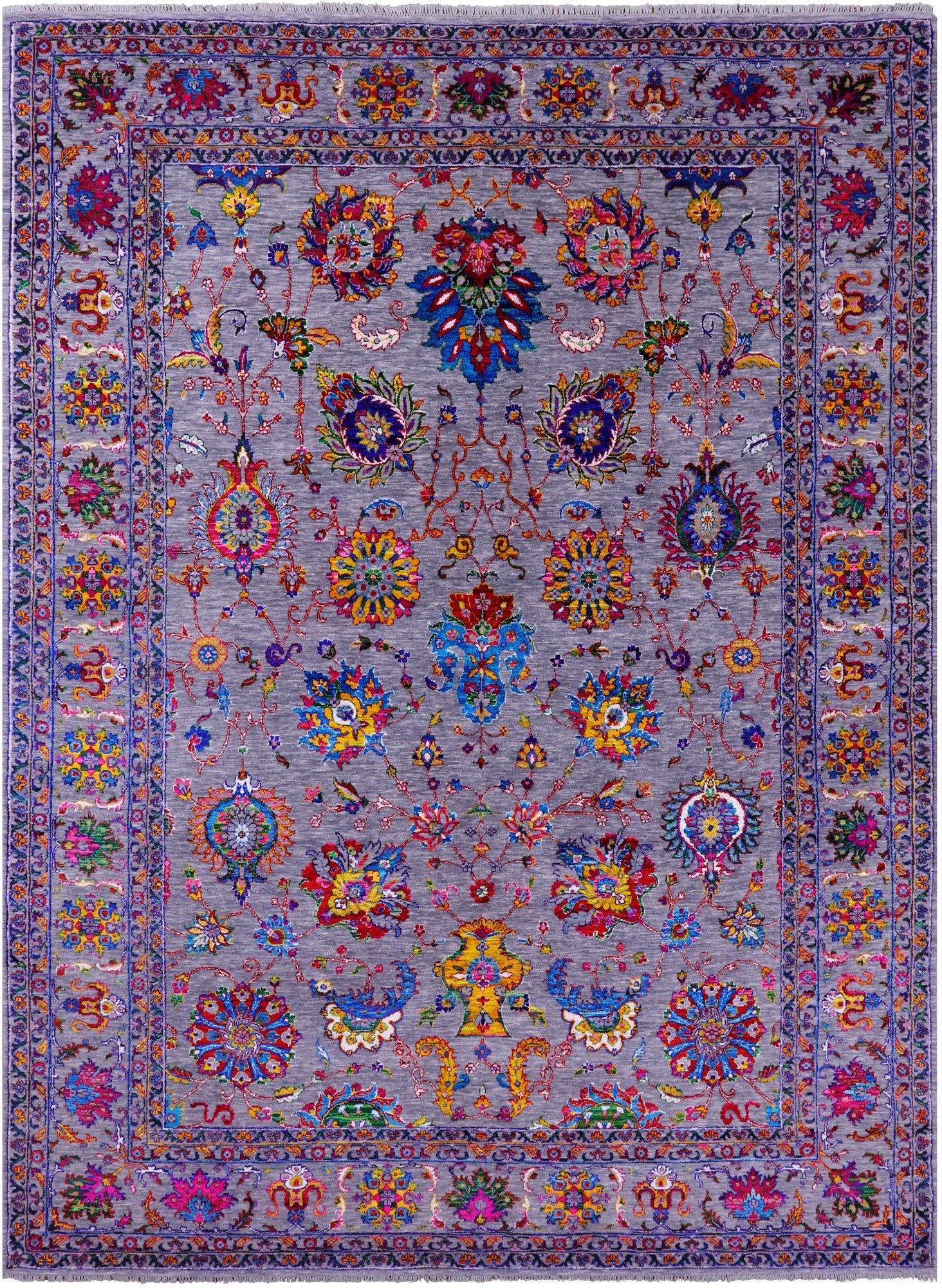 Grey Persian Tabriz Handmade Wool & Silk Rug - 8' 10" X 12' 2" - Golden Nile