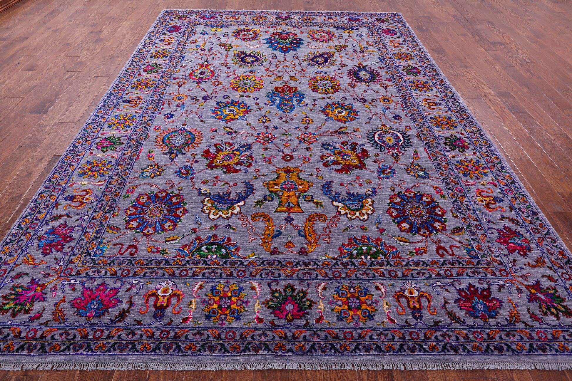 Grey Persian Tabriz Handmade Wool & Silk Rug - 8' 10" X 12' 2" - Golden Nile
