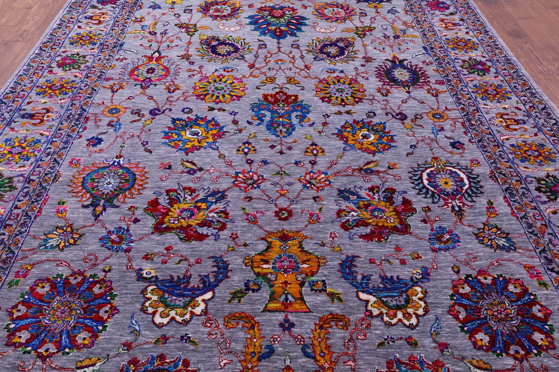 Grey Persian Tabriz Handmade Wool & Silk Rug - 8' 10" X 12' 2" - Golden Nile