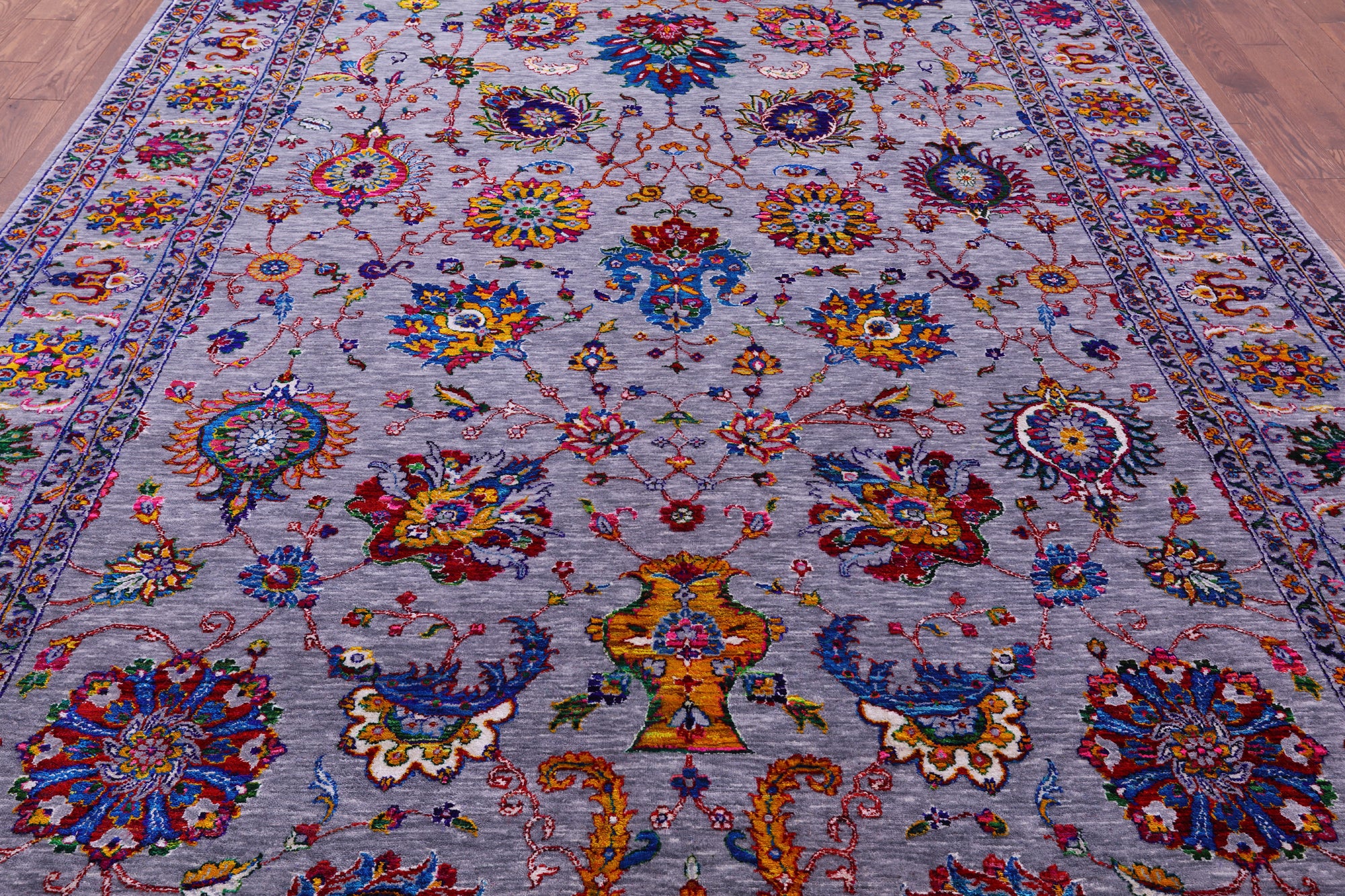 Grey Persian Tabriz Handmade Wool & Silk Rug - 8' 10" X 12' 2" - Golden Nile