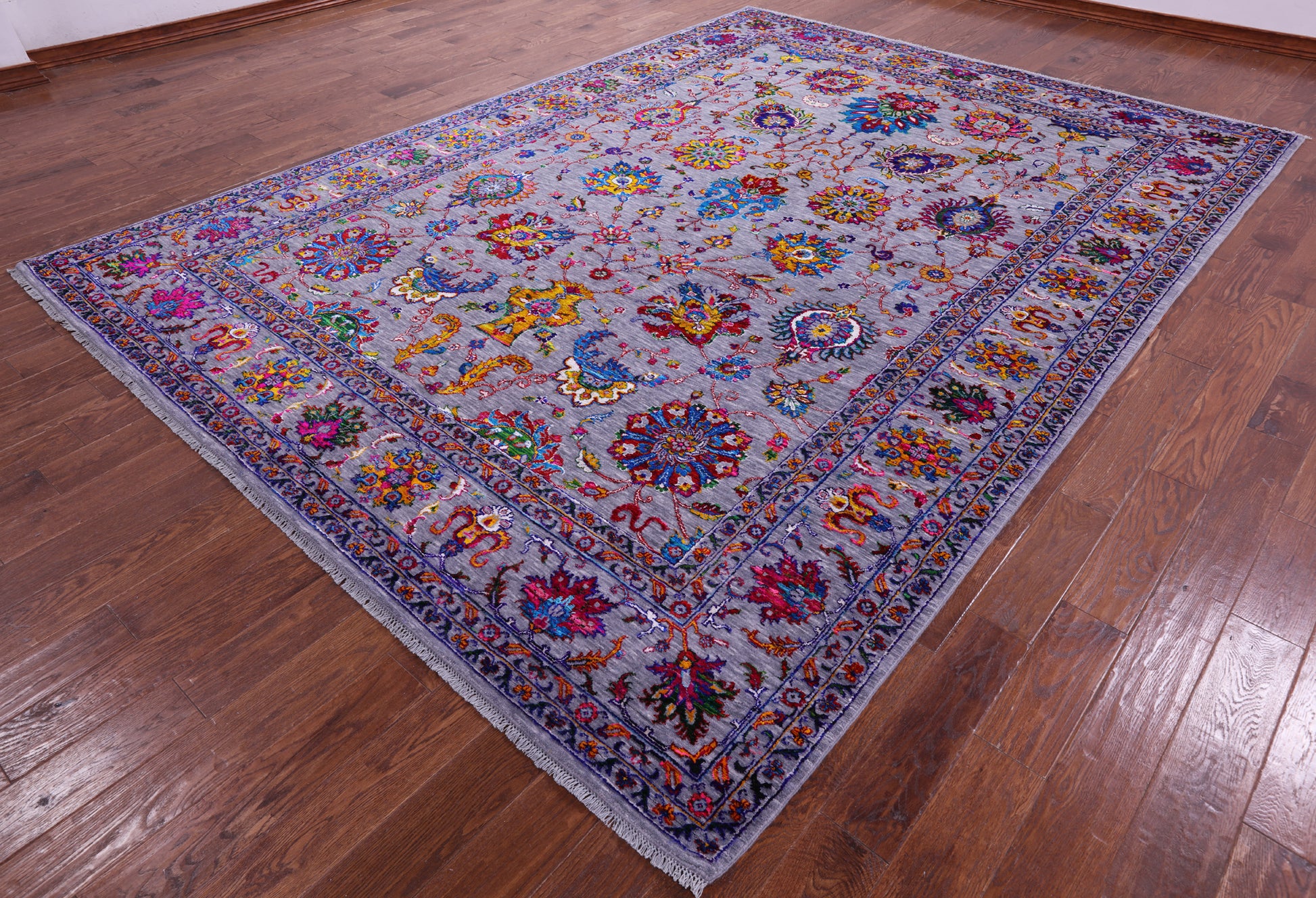 Grey Persian Tabriz Handmade Wool & Silk Rug - 8' 10" X 12' 2" - Golden Nile