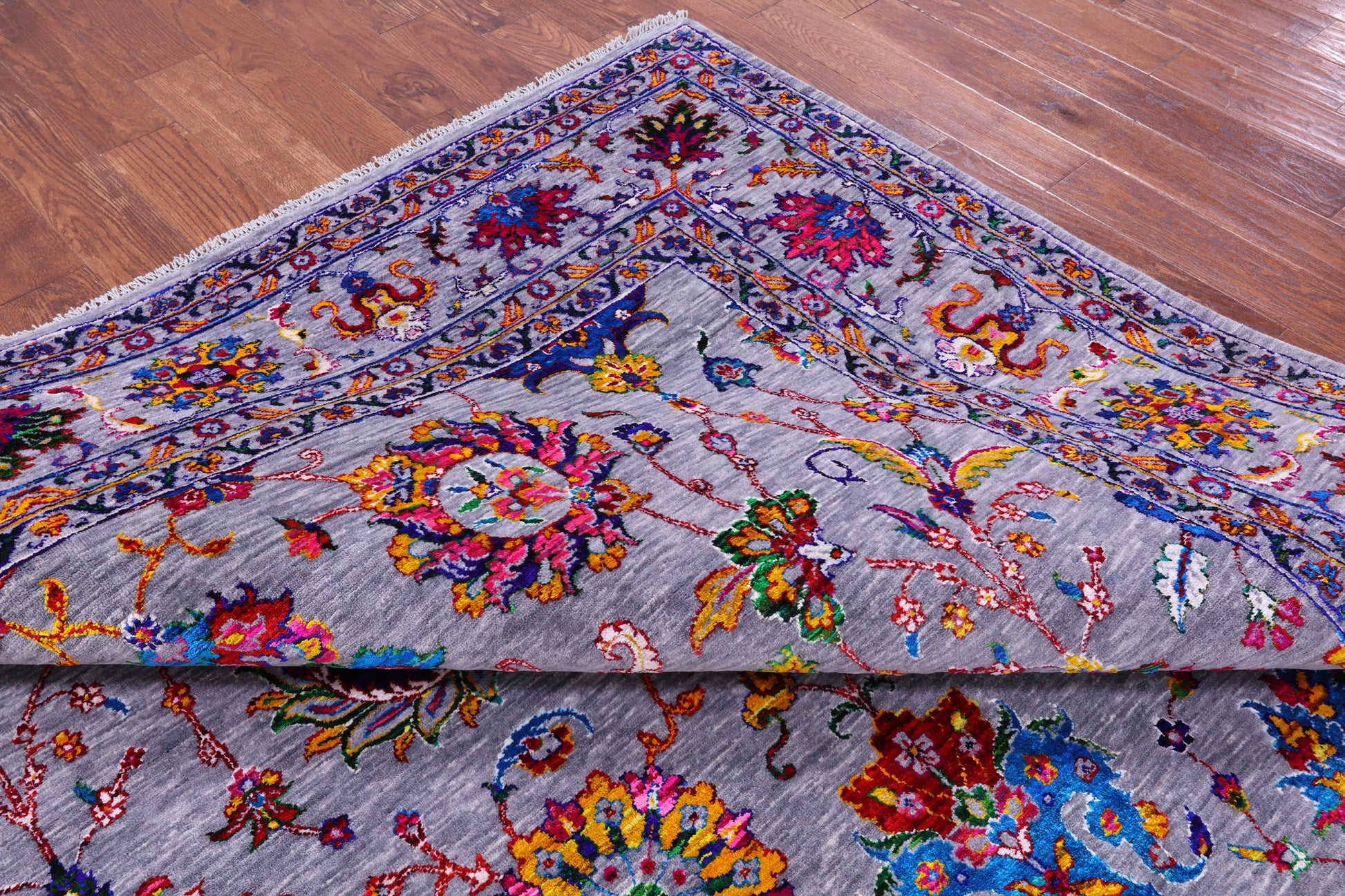 Grey Persian Tabriz Handmade Wool & Silk Rug - 8' 10" X 12' 2" - Golden Nile