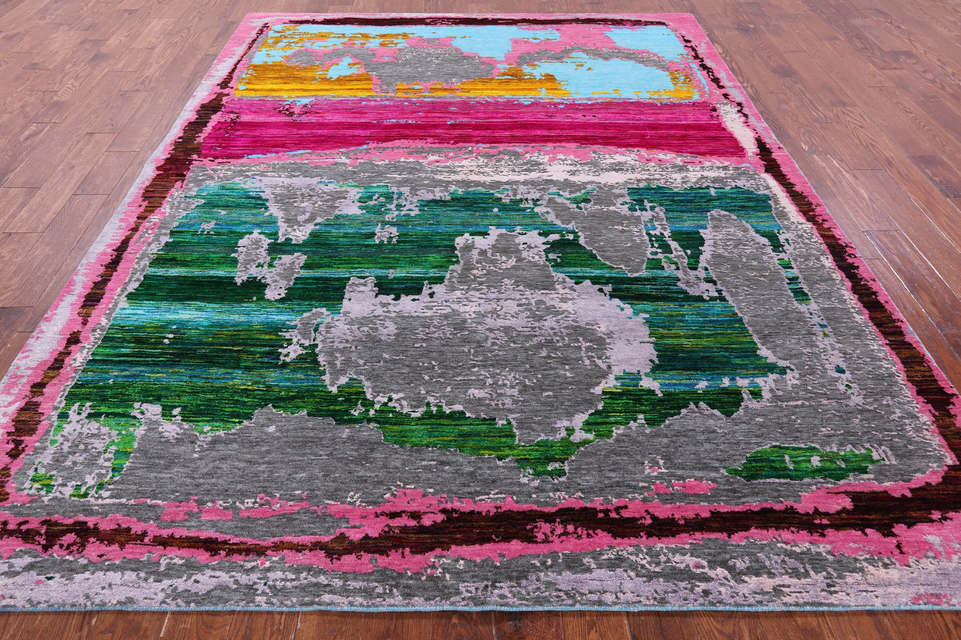 Abstract Contemporary Hand Knotted Wool & Silk Rug - 7' 11" X 10' 1" - Golden Nile