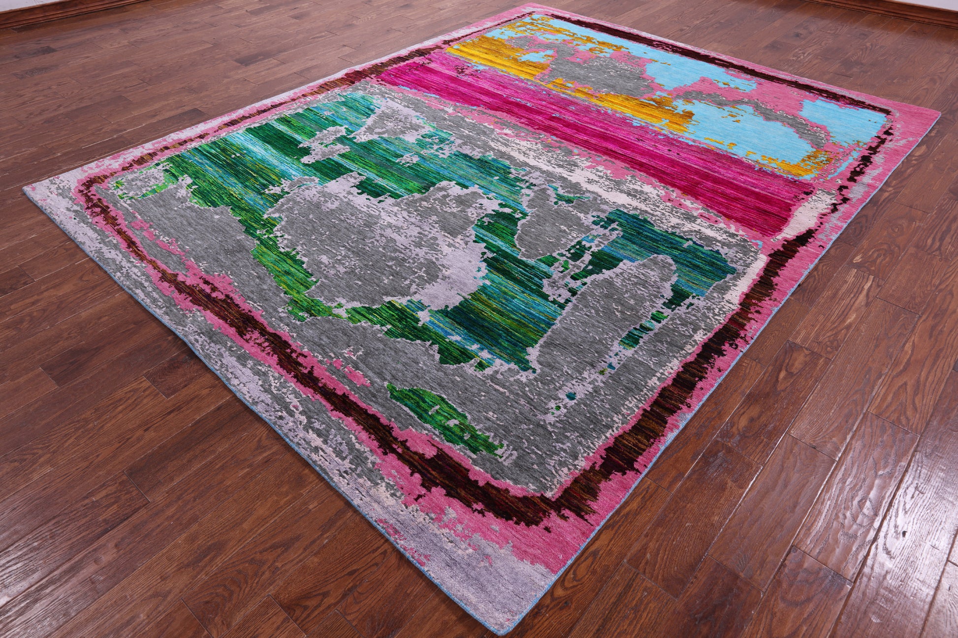 Abstract Contemporary Hand Knotted Wool & Silk Rug - 7' 11" X 10' 1" - Golden Nile