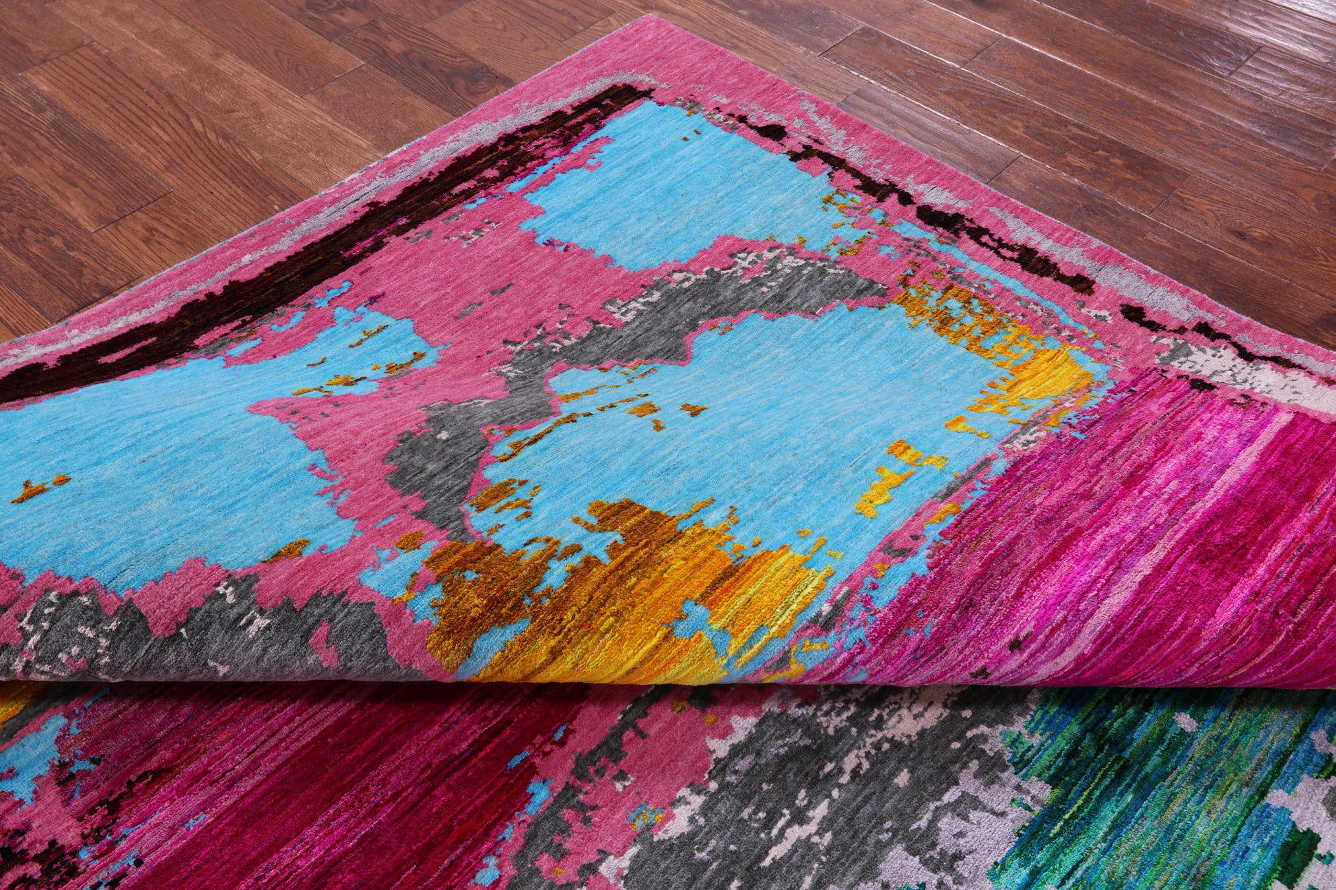 Abstract Contemporary Hand Knotted Wool & Silk Rug - 7' 11" X 10' 1" - Golden Nile