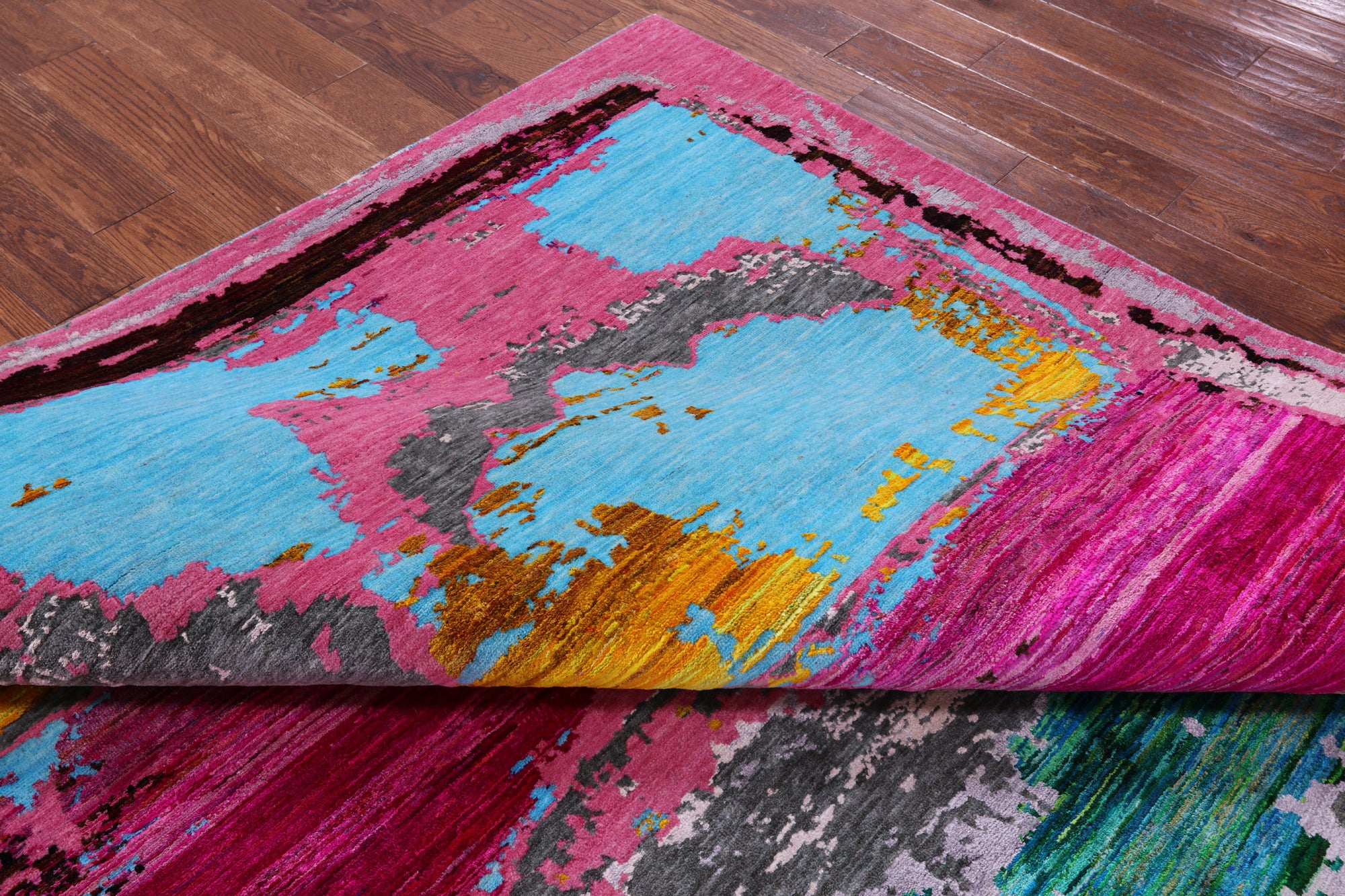 Abstract Contemporary Hand Knotted Wool & Silk Rug - 7' 11" X 10' 1" - Golden Nile