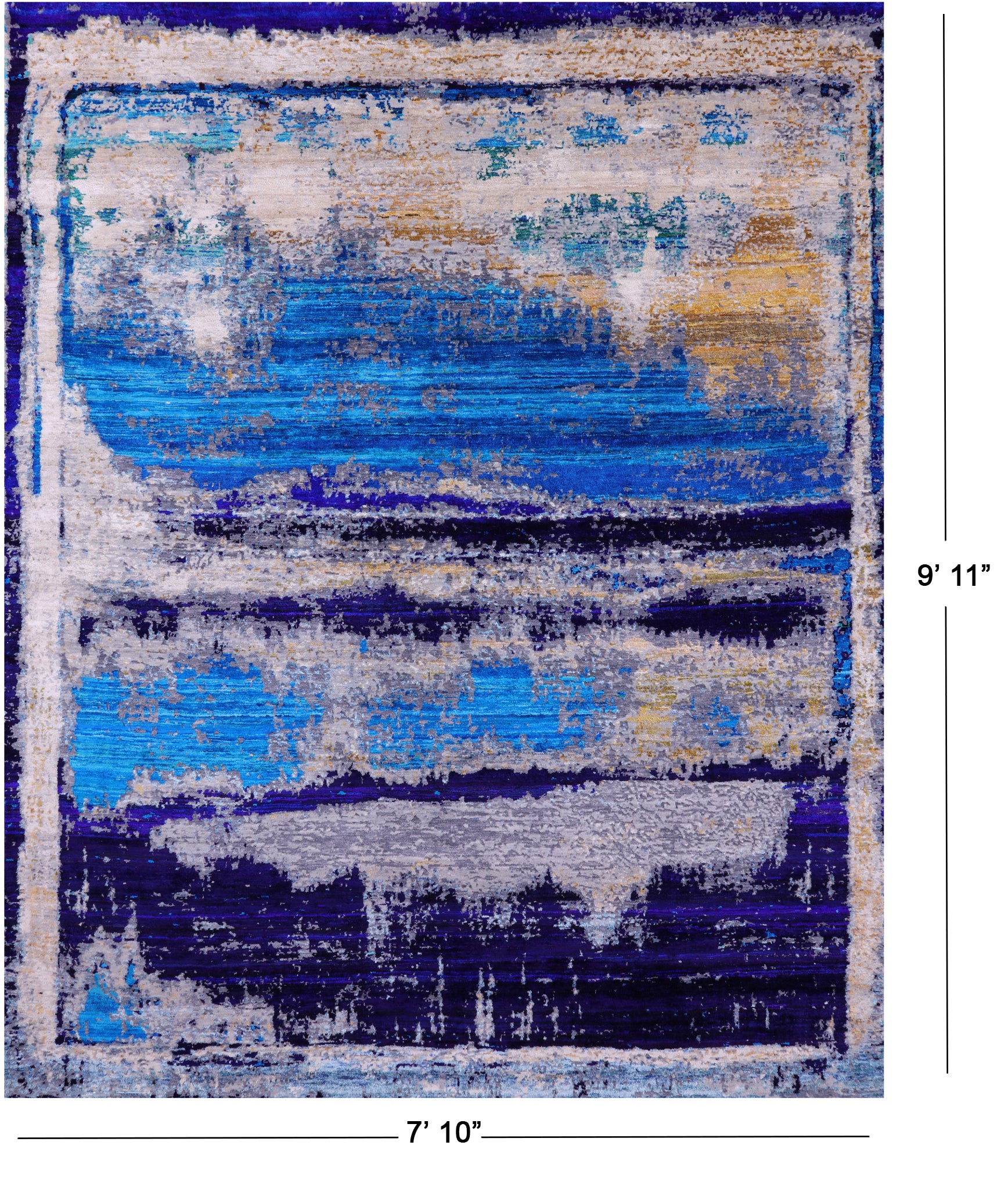 Abstract Contemporary Hand Knotted Wool & Silk Rug - 7' 10" X 9' 11" - Golden Nile