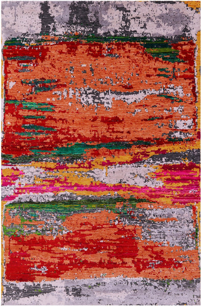 Abstract Contemporary Hand Knotted Wool & Silk Rug - 6' 0" X 9' 2" - Golden Nile