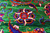 Green Persian Tabriz Handmade 100% Silk Rug - 8' 0" X 10' 2" - Golden Nile