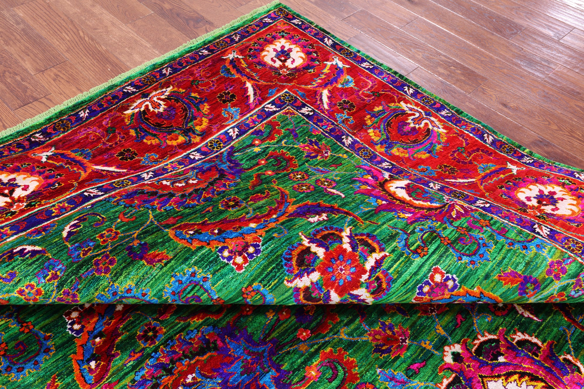 Green Persian Tabriz Handmade 100% Silk Rug - 8' 0" X 10' 2" - Golden Nile