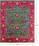 Green Persian Tabriz Handmade 100% Silk Rug - 8' 0" X 10' 2" - Golden Nile
