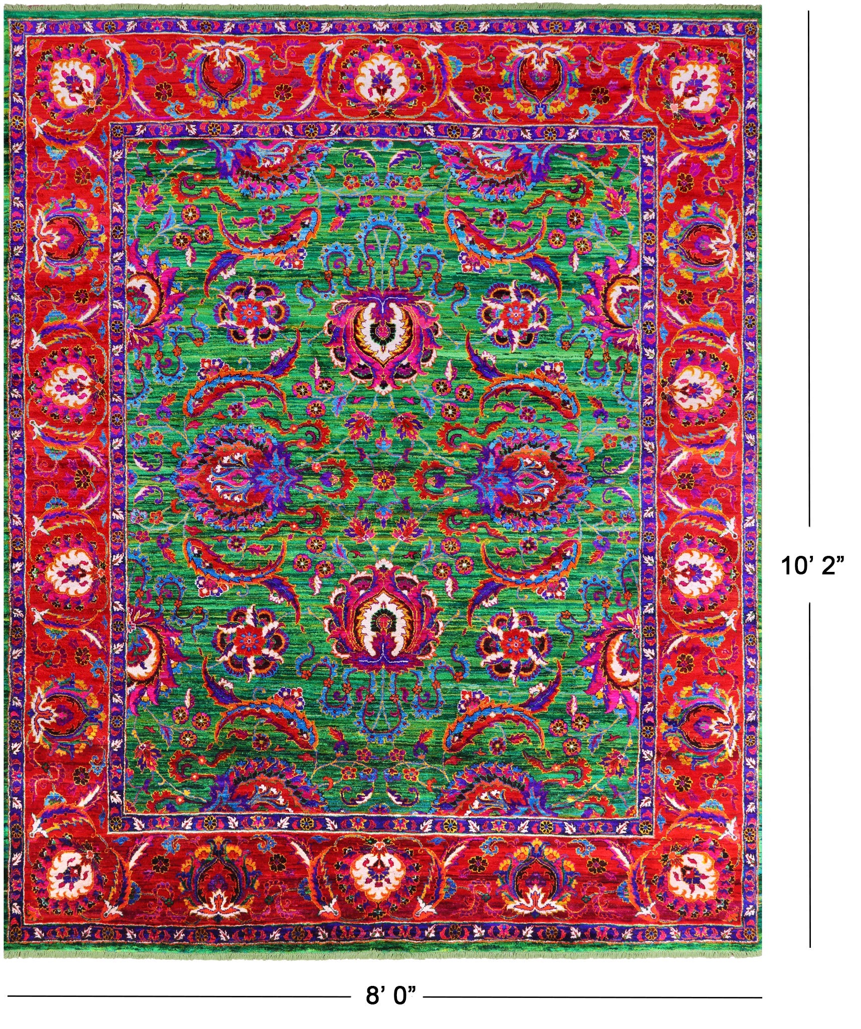 Green Persian Tabriz Handmade 100% Silk Rug - 8' 0" X 10' 2" - Golden Nile