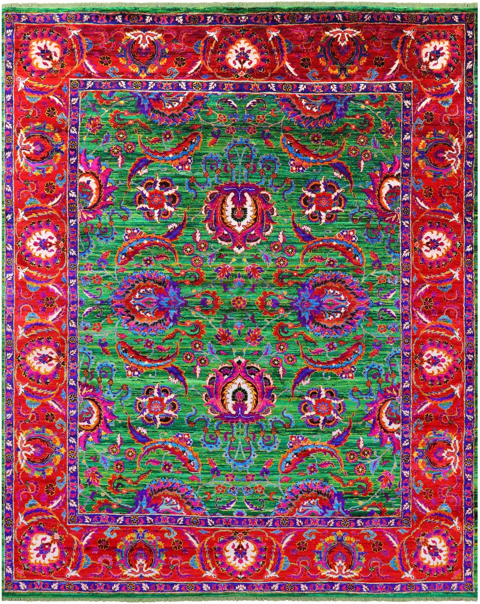 Green Persian Tabriz Handmade 100% Silk Rug - 8' 0" X 10' 2" - Golden Nile