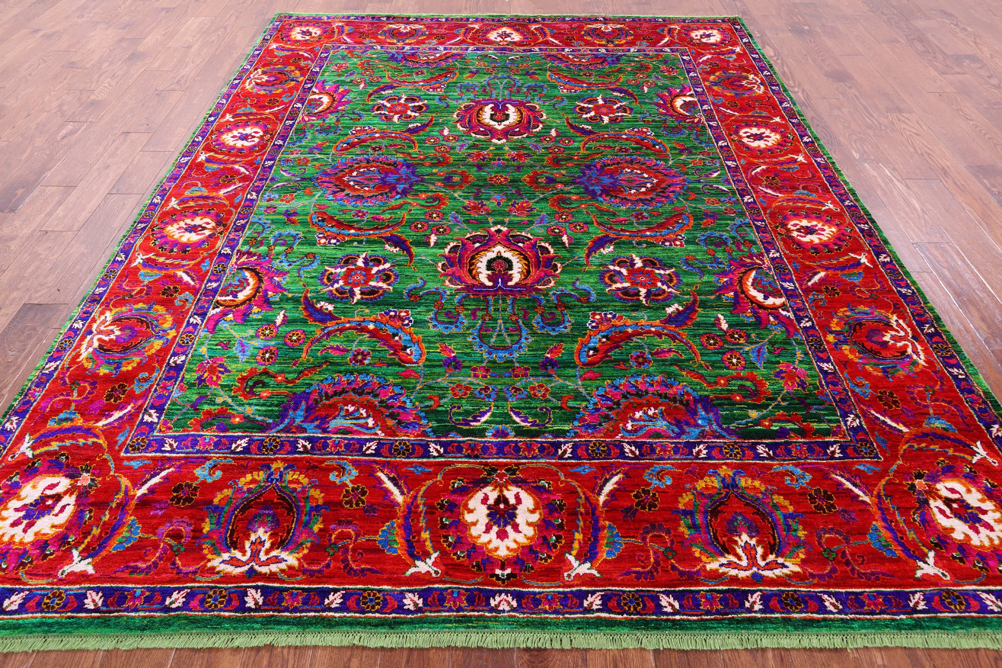 Green Persian Tabriz Handmade 100% Silk Rug - 8' 0" X 10' 2" - Golden Nile