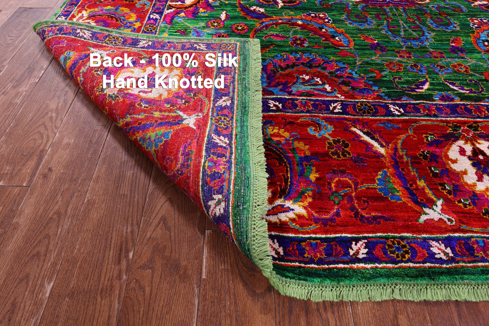 Green Persian Tabriz Handmade 100% Silk Rug - 8' 0" X 10' 2" - Golden Nile