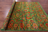 Green Persian Tabriz Hand Knotted 100% Silk Rug - 8' 0" X 10' 2" - Golden Nile